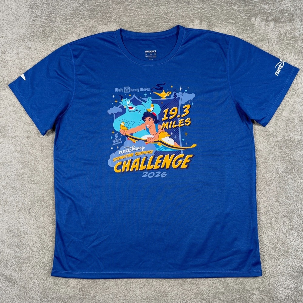 Brooks Run Disney Shirt Mens XL Blue 2026 Springtime Surprise Aladdin 19.3 Mile